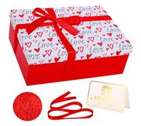 Red Heart Valentines Gift Box with Lid 25x18x9cm Medium/Large Thick Luxury Empty Gift Boxes for Presents, Birthday Wedding Bridal Valentines Day Gift Box for Girls Her Women with Card Ribbon