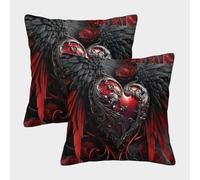 Red Heart Wings-Gothic Romantic Design Pillow Covers 2 Pack Cozy Pillowcase Art Cushion Cover with Invisible Zipper Decor for Couch Livingroom 45x45cm