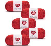 Red Heart with Love Better Half Poppy Yarn - 5 Pack of 100g/3.5oz - 50% Acrylic 50% Cotton - #4 Worsted (Medium) - 174 Yards - Knitting/Crochet