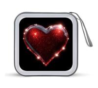 Red Heart with Sparkling Outlines CD Case DVD Storage Case Portable for Car Home Travel