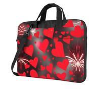 Red hearts and fireworks print laptop bag, adjustable shoulder strap and hidden handle, simplify your day to day, Black/White, 15.6 inch