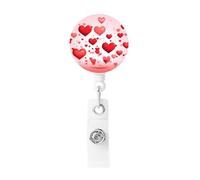 Red Hearts Badge Reel Retractable Badge Holder with Keychain Id Clips for Badges Lightweight Plastic Name Card Holders for Nurses Office Teacher