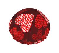 Red Hearts Double Layer Waterproof Shower Cap, Extra Large Soft Elastic Band, Reusable Bath Cap For Women Men,Full Print Design