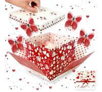 Red Hearts Explosion Gift Box, 4pcs Flying Butterfly White Surprise Gifts Box with Red Heart for Mothers Day Card Funny, DIY Exploding Surprise Box Creative Boxes for Mothers Day Gifts