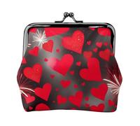 Red Hearts Firework print Coin Purse Small Change Purse Card Holder Coin Pouch Small Wallet for Women and Men, Black, One Size, Vintage