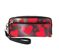 Red Hearts Firework Print Cosmetic Bag,Portable Cosmetic Bag,Zipper Travel Toiletry Bag,Travel Makeup Bag, Black, One Size