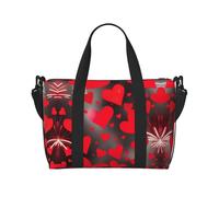 Red Hearts Firework Print Gym Bag for Women, Weekend Bag, Personal Items Bag, Shoulder Bag for Women and Men, Black -, One Size, Black, One Size