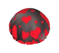 Red Hearts Firework Print Reusable Double Layers Shower Cap, Bathing Shower Caps Women Large Shower Caps