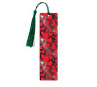 Red Hearts Firework Print Wooden Bookmarks with Tassels, Wood Book Markers for Book Lovers, Teachers & Present