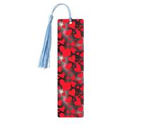 Red Hearts Firework Print Wooden Bookmarks with Tassels, Wood Book Markers for Book Lovers, Teachers & Present