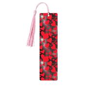 Red Hearts Firework Print Wooden Bookmarks with Tassels, Wood Book Markers for Book Lovers, Teachers & Present