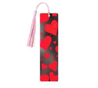 Red Hearts Firework Print Wooden Tassel Bookmarks for Book Lover Men Women Teachers Cool Unusual Gift 5PCS