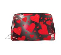 Red Hearts Firework Printed Zippered Toiletry Bag, Wide Open Storage Case for Personal Care Items and Cosmetics