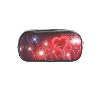 Red Hearts Fireworks Clear PVC Pencil Case,Transparent Makeup Bag for School,Office,Travel Gym Accessories Organizer (Full Print Front Panel)