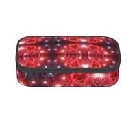Red Hearts Fireworks Durable Large Capacity Pencil Case with Multiple Compartments,Print Water-Resistant Polyester School Supplies Organizer (Square Design)