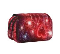 Red Hearts Fireworks Flip-Top Double-Layer Pencil Case,Large Capacity (Holds 50 Pens/Pencis),Full-Print Durable Polyester School Office Supplies