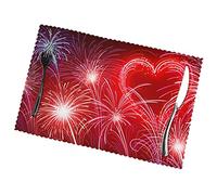 Red Hearts Fireworks Placemats Set Of 6.Heat-Resistant,Washable And Reusable. Table Mat For Indoor And Outdoor Use.30x45cm.