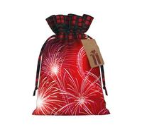 Red Hearts Fireworks Print Christmas Drawstring Gift Bags Large Xmas Present Storage Bag