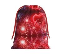 Red Hearts Fireworks Print Drawstring Gift Bag Durable And Versatile, Perfect For Festive Occasions
