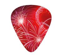 Red Hearts Fireworks Print Guitar Picks, 12 Pcs Guitar Plectrums Celluloid Pick Classical Triangle Picks for Acoustic, Electric, Bass Guitar including 0.46mm 0.71mm 0.96mm