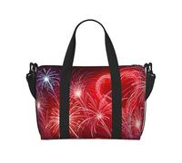 Red Hearts Fireworks Print Gym Bag for Women, Weekender Overnight Bag,Personal Item Bag, Shoulder Bag for Women Men,One Size