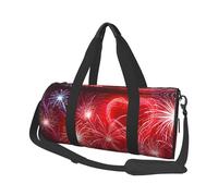 Red Hearts Fireworks Print Travel Duffel Bag, Foldable Gym Bag Overnight Weekend Bags for Women, Large Holdall Bag Cabin Bag for Sports and Travel