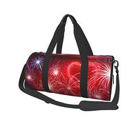 Red Hearts Fireworks Print Travel Duffel Bag, Foldable Gym Bag Overnight Weekend Bags for Women, Large Holdall Bag Cabin Bag for Sports and Travel