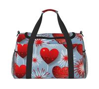 Red Hearts Fireworks Print Travel Duffel Bag for Men & Women, Foldable Travel Bags and Spacious Weekender Tote Bag for Storage Toiletry Luggage Personal Item, Black, L