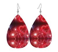 Red Hearts Fireworks Trendy Leather Teardrop Earring Lightweight Bohemian Earrings Set Jewelry Gift For Women Girl