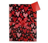 Red Hearts Gift Wrap Pack, 2 Sheets Wrapping Paper, 2 Red Tags and 2 Red Pull Bows, Arrives in a Boarded A4 Envelope for Protection. Birthday Valentines Present