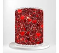 Red Hearts Glitter Romantic Wrap Around Print A4 Edible Paper Icing Sheet Cake Topper Side Ribbon Border Decor for Personalised Themed Decorations L1
