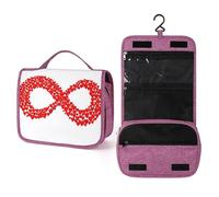 Red Hearts Infinity Sign Travel Toiletry Bag for Women,Hanging Makeup Organizer with Hook for Shampoo