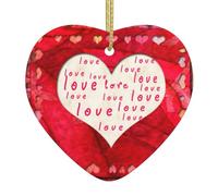 Red Hearts Love Christmas Ceramic Heart Ornament,Double-Sided Printed White Porcelain Hanging Decoration With Gold String For Xmas Tree,Home,Shop,Holiday Decor