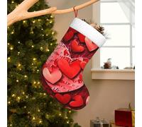 Red Hearts Love Christmas Stockings 17.7 Inch Large Soft Plush Cuff Xmas Stockings Classic Personalized Hanging Ornaments Candy Gift Bags for Christmas Tree Fireplace Family Holiday Party Decor