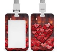 Red Hearts Love ID Badge Holder with Lanyard Vertical Badge Reel Clip Durable Clear Window Name Tag ABS Plastic Push-Pull Design ID Card Holder for Office, Nurses, Employees