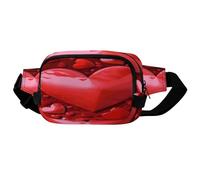 Red Hearts Love Square Double-Layer Waist Bag with Adjustable Strap.Zipper Fanny Pack -Multi-Pockets.Chest Bag-sports Waist Bag for Hiking Jogging Running.