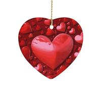 Red Hearts Loveceramic Ornament,Heart-Shaped.Christmas Tree Hanging Decoration-Holiday Home Decorations. Art Ornament,Friendship Keepsake - Gift Ideas, for Besties, Coworkers, Family.