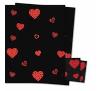 Red Hearts on Black Wrapping Paper - 2 Sheets of Giftwrap and Tags - 70x50cm - Wedding Anniversary Valentine's - Recyclable & Eco Friendly