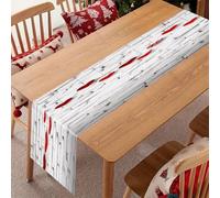Red Hearts on White Brick Wall Linen Table Runner-70.87*12.99 Inch,This Decorative Table Runner is Wrinkle Resistant Table Mat. Embroidered Table Runners As Kitchen Dining and Coffee Tables.