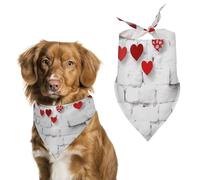 Red Hearts on White Brick Wall Pet Scarf Adjustable Pet Accessories Triangular Scarf Washable Floral Print Puppy Bib Bandana Stylish Comfortable Cat Scarves for Holiday Scarfs