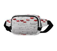 Red Hearts on White Brick Wall Square Double-Layer Waist Bag with Adjustable Strap.Zipper Fanny Pack -Multi-Pockets.Chest Bag-sports Waist Bag for Hiking Jogging Running.