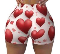 Red Hearts Print Flexible Elastic Summer Comfy Gym Shorts High Waisted Contour Exercise Running