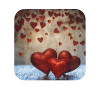 Red Hearts Print Leather Coaster Set of 6, Square Coasters Table Decorative Coffee Cup Beverage Coasters Wine Beer Bar Coasters for Hot Drinks Table Protection