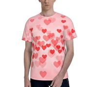 Red Hearts Print Short Sleeve Crew Neck T-Shirt Fashionable Casual Summer Comfortable Everyday Use