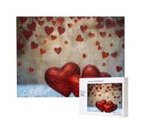 Red Hearts Printed 500 Pieces Jigsaw Puzzle with Storage Box, Wooden Puzzle for Adults and Kids, Family Fun Decorative Game, 52x38 CM