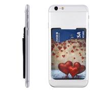 Red Hearts Printed Phone Card Holder Wallet Sleeve PU Leather Phone Pocket Compatible with iPhone Samsung Galaxy