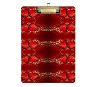 Red Hearts Seamless Plastic Clipboard A4 Letter Size PVC Writing Board with Low Profile Gold Metal Clip Hardboard for School, Office 12.5x9 Inch