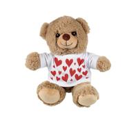 Red Hearts Teddy Bear - Small Plush Toy Love Gifts for Valentines Day & Anniversaries - Light Brown Stuffed Animal with Printed T-Shirt