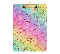 Red Hearts Texture Seamless Plastic Clipboard A4 Letter Size PVC Writing Board with Low Profile Gold Metal Clip Hardboard for School, Office 12.5x9 Inch