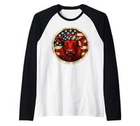 Red Heifer Patriotic Cow USA Flag Funny 4th of July Raglan Baseball Tee